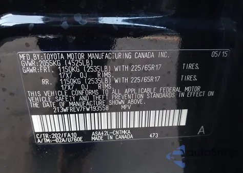 2015 Toyota Rav4 Xle z USA, uszkodzony, nr VIN 2T3WFREV7FW193558